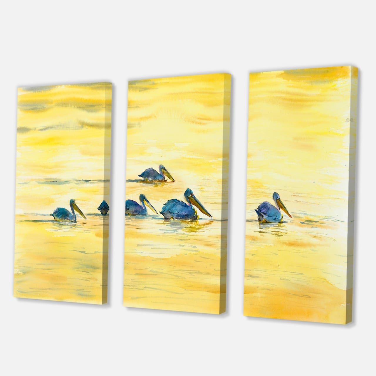 Designart - Pelicans On The Yellow River - Farmhouse Canvas Wall Art Print